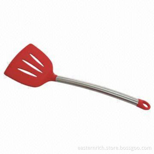 Slotted spoon, handle made of SS 18/8, silicone and nylon head, measures 11.7x36cm